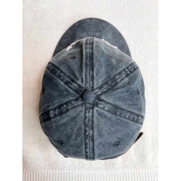 "Game Day" Stone Wash Gray Denim Embroidered Baseball Cap Striped Bill Underside - Picture 6 of 10